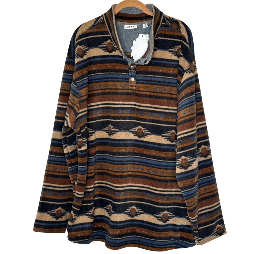 ROW M Men's Big Man 2XB‎ Mesa Sunset Fleece Pullover Shirt Aztec